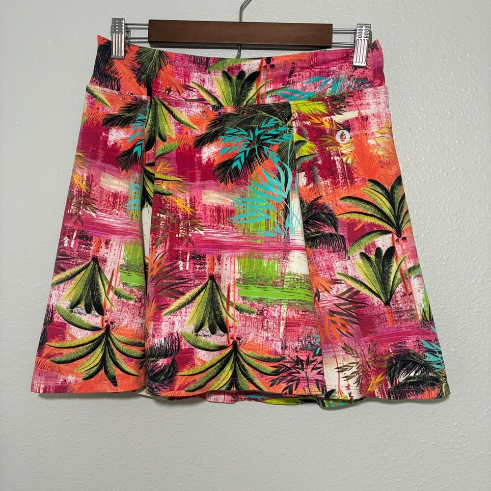 Dona Jo JoJo Skirt Tropical Palm Print Activewear Skort Pink Orange Size 2